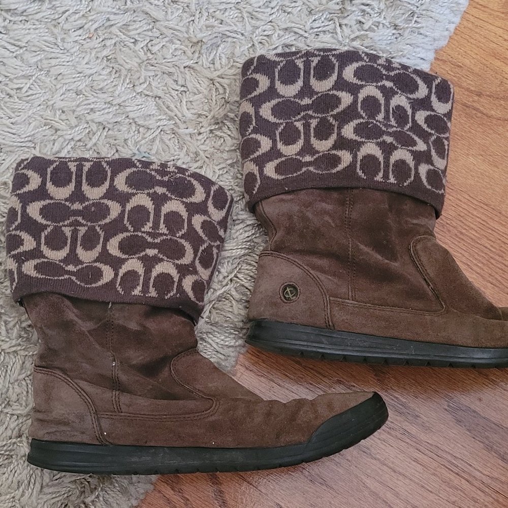 Coach Tatum Monogram Suede Boots